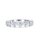 Half Eternity Ring Wedding Band Heart Round Pave Simulated CZ 925 Sterling Silver (4mm)