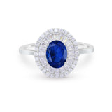 Art Deco Wedding Ring Oval Round Simulated Blue Sapphire CZ 925 Sterling Silver