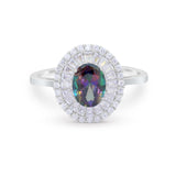 Art Deco Wedding Ring Oval Round Simulated Rainbow CZ 925 Sterling Silver