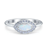 Floral Marquise Engagement Ring Lab Created White Opal 925 Sterling Silver