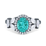 Oval Art Deco Engagement Ring Black Tone, Simulated Paraiba Tourmaline CZ 925 Sterling Silver