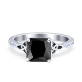 Cushion Cut Celtic Wedding Ring Simulated Black CZ 925 Sterling Silver