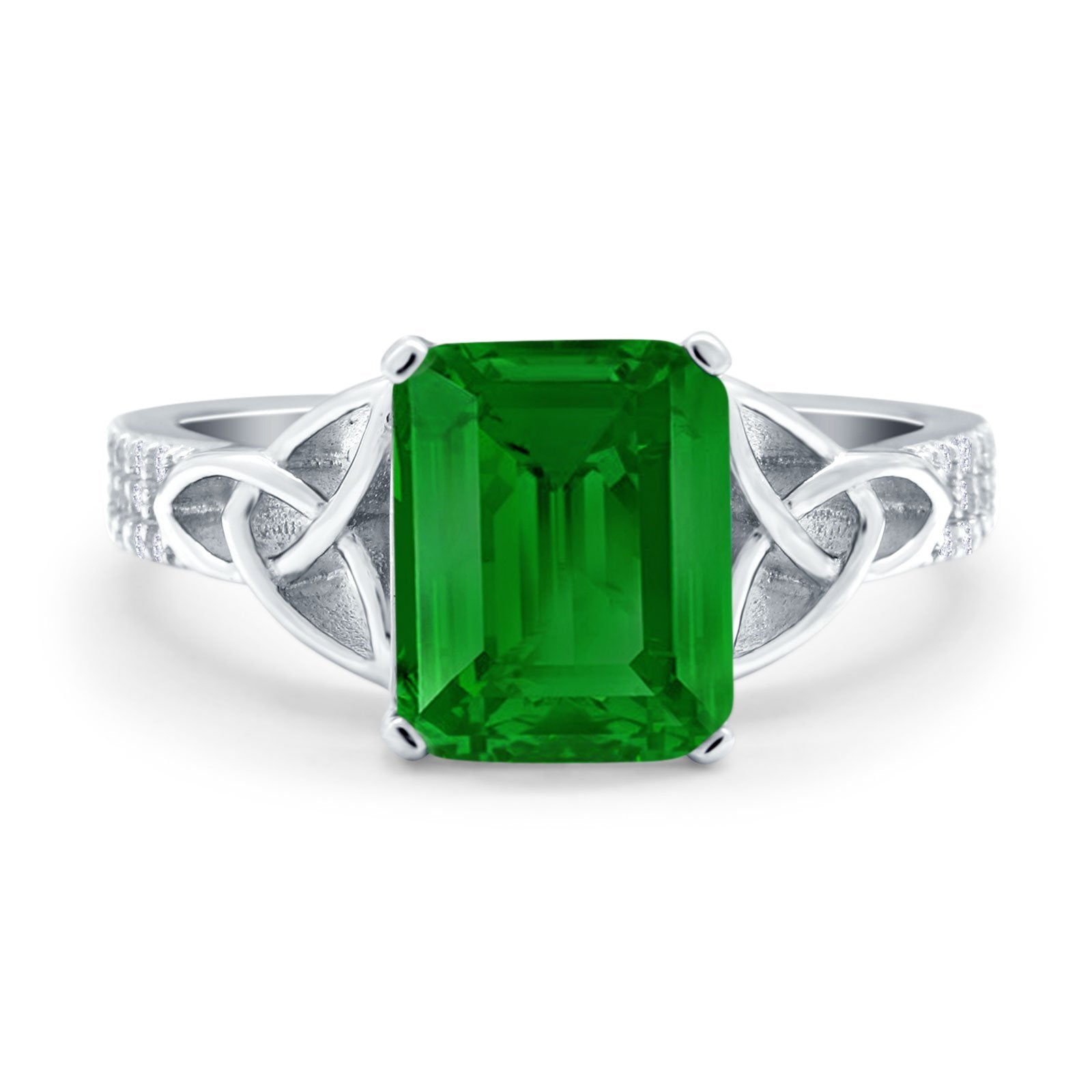Emerald Celtic Knot Cluster Engagement ring - 14K White Gold |JewelsForMe