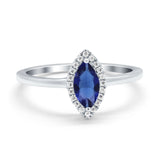 Halo Marquise Engagement Ring Simulated Blue Sapphire CZ 925 Sterling Silver