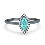 Halo Marquise Engagement Ring Black Tone, Simulated Paraiba Tourmaline CZ 925 Sterling Silver