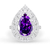 Teardrop Cocktail Ring Pear Simulated Amethyst CZ 925 Sterling Silver