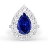 Teardrop Cocktail Ring Pear Simulated Blue Sapphire CZ 925 Sterling Silver