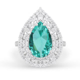 Teardrop Cocktail Ring Pear Simulated Paraiba Tourmaline CZ 925 Sterling Silver