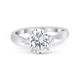 Three Stone Oval Engagement Ring Simulated Cubic Zirconia 925 Sterling Silver