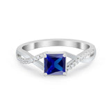Infinity Shank Princess Cut Engagement Ring Simulated Blue Sapphire CZ 925 Sterling Silver