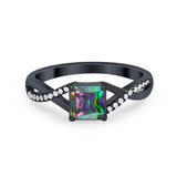 Infinity Shank Princess Cut Engagement Ring Black Tone, Simulated Rainbow CZ 925 Sterling Silver