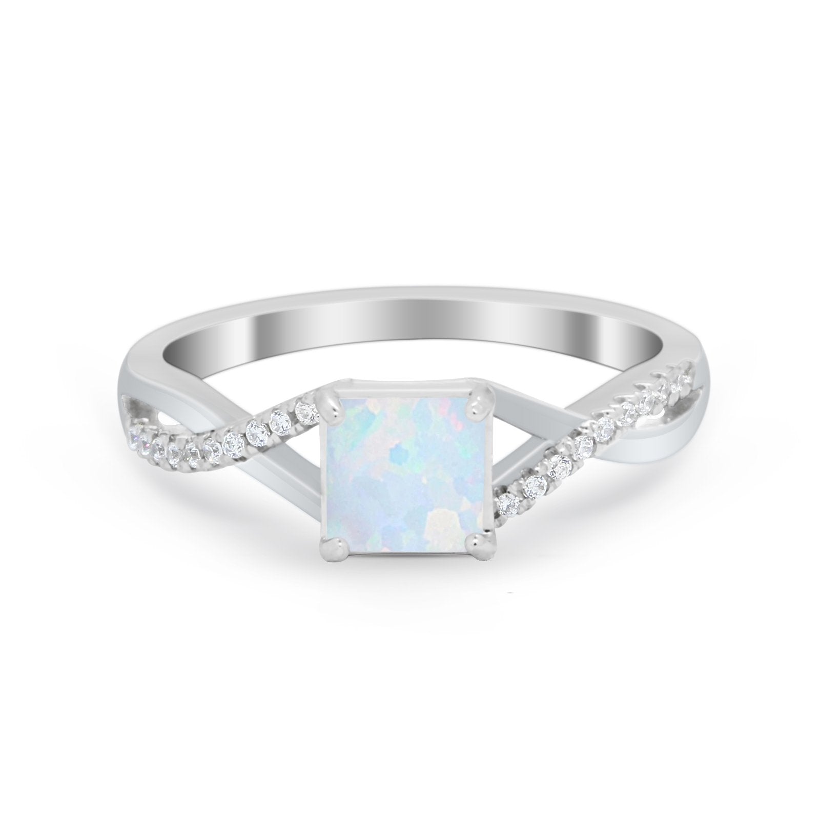Infinity Shank Engagement Ring Lab Created White Opal 925 Sterling Silver