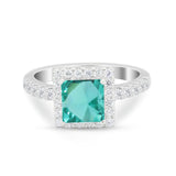 Halo Wedding Ring Simulated Paraiba Tourmaline CZ 925 Sterling Silver