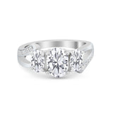 Oval Wedding Split Shank Ring Simulated Cubic Zirconia 925 Sterling Silver