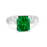Solitaire Wedding Ring Simulated Green Emerald CZ 925 Sterling Silver