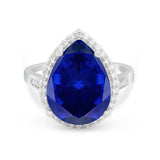 Teardrop Cocktail Engagement Ring Simulated Blue Sapphire CZ 925 Sterling Silver