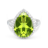 Teardrop Cocktail Engagement Ring Simulated Peridot CZ 925 Sterling Silver