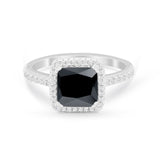 Halo Princess Cut Wedding Ring Simulated Black CZ 925 Sterling Silver