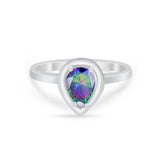 Teardrop Solitaire Wedding Ring Simulated Rainbow CZ 925 Sterling Silver