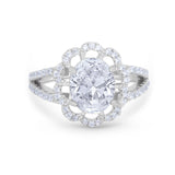 Vintage Style Oval Engagement Ring Round Simulated CZ 925 Sterling Silver