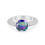 Art Deco Antique Engagement Ring Simulated Rainbow CZ 925 Sterling Silver