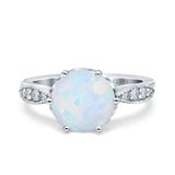 Art Deco Wedding Bridal Ring Round Lab Created White Opal 925 Sterling Silver