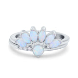 Two Piece Bridal Art Deco Wedding Ring Round Lab Created White Opal 925 Sterling Silver