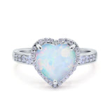 Halo Heart Promise Ring Lab Created White Opal 925 Sterling Silver