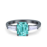 Art Deco Wedding Ring Emerald Cut Black Tone, Simulated Paraiba Tourmaline CZ 925 Sterling Silver