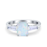 Art Deco Wedding Ring Emerald Cut Lab Created White Opal 925 Sterling Silver