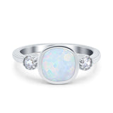 Square Lab Created White Opal Three Stone Art Deco Engagement Ring 925 Sterling Silver