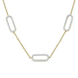 14K Yellow Gold 0.37ct Three Link Oval Paperclip Chain Necklace Natural Diamond Pendant 18" Long