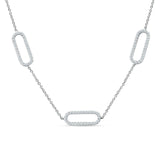14K White Gold 0.37ct Three Link Oval Paperclip Chain Necklace Natural Diamond Pendant 18" Long