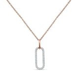 14K Rose Gold 0.16ct Oval Papercllip Drop Necklace Natural Diamond Pendant 18" Long Wholesale
