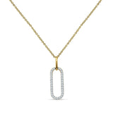 14K Yellow Gold 0.16ct Oval Papercllip Drop Necklace Natural Diamond Pendant 18" Long Wholesale