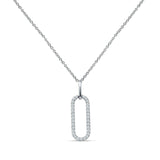 14K White Gold 0.16ct Oval Papercllip Drop Necklace Natural Diamond Pendant 18" Long Wholesale
