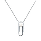 14K White Gold 0.10ct Pearl Charm Paperclip Natural Diamond Pendant Necklace 18" Long