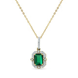 14K Yellow Gold 0.18ct Natural Emerald & Diamond Halo Solitaire Pendant Necklace 18" Long
