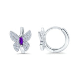 Butterfly Marquise Lever Back Earrings Hoop Huggie Design Simulated Amethyst CZ 925 Sterling Silver (12mm)