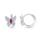 Butterfly Marquise Lever Back Earrings Hoop Huggie Design Simulated Ruby CZ 925 Sterling Silver (12mm)