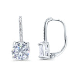 Round LeverBack Earrings Hoop Huggie Design Simulated Cubic Zirconia 925 Sterling Silver (22mm)