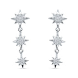 Triple Starburst Drop Dangle Earrings Cubic Zirconia 925 Sterling Silver Wholesale