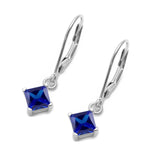 Princess Cut Leverback Earrings Blue Sapphire CZ 925 Sterling Silver Wholesale