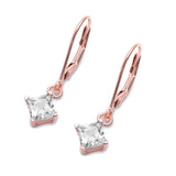 Princess Cut Leverback Earrings Cubic Zirconia Rose Tone 925 Sterling Silver Wholesale