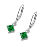 Princess Cut Leverback Earrings Green Emerald CZ 925 Sterling Silver Wholesale