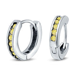 Eternity Huggie Hoop Earrings Channel Round Simulated Yellow CZ 925 Sterling Silver