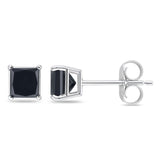 Solitaire Princess Cut Stud Earrings Simulated Black CZ 925 Sterling Silver
