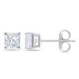 Solitaire Princess Cut Stud Earrings Simulated Cubic Zirconia 925 Sterling Silver