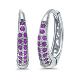 Eternity Huggie Hoop Earrings Channel Round Simulated Amethyst CZ 925 Sterling Silver (14mm)