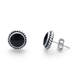 Twisted Rope Design Stud Post Earrings Round Simulated Black Onyx 925 Sterling Silver